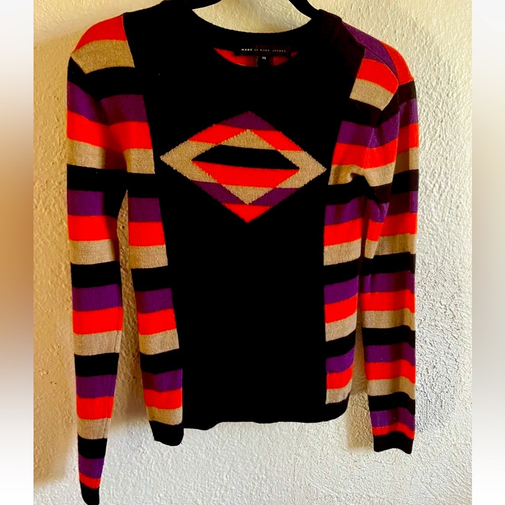 Marc by Marc Jacobs 100% Merino Wool Striped Sweater Multi Color Normandy XS